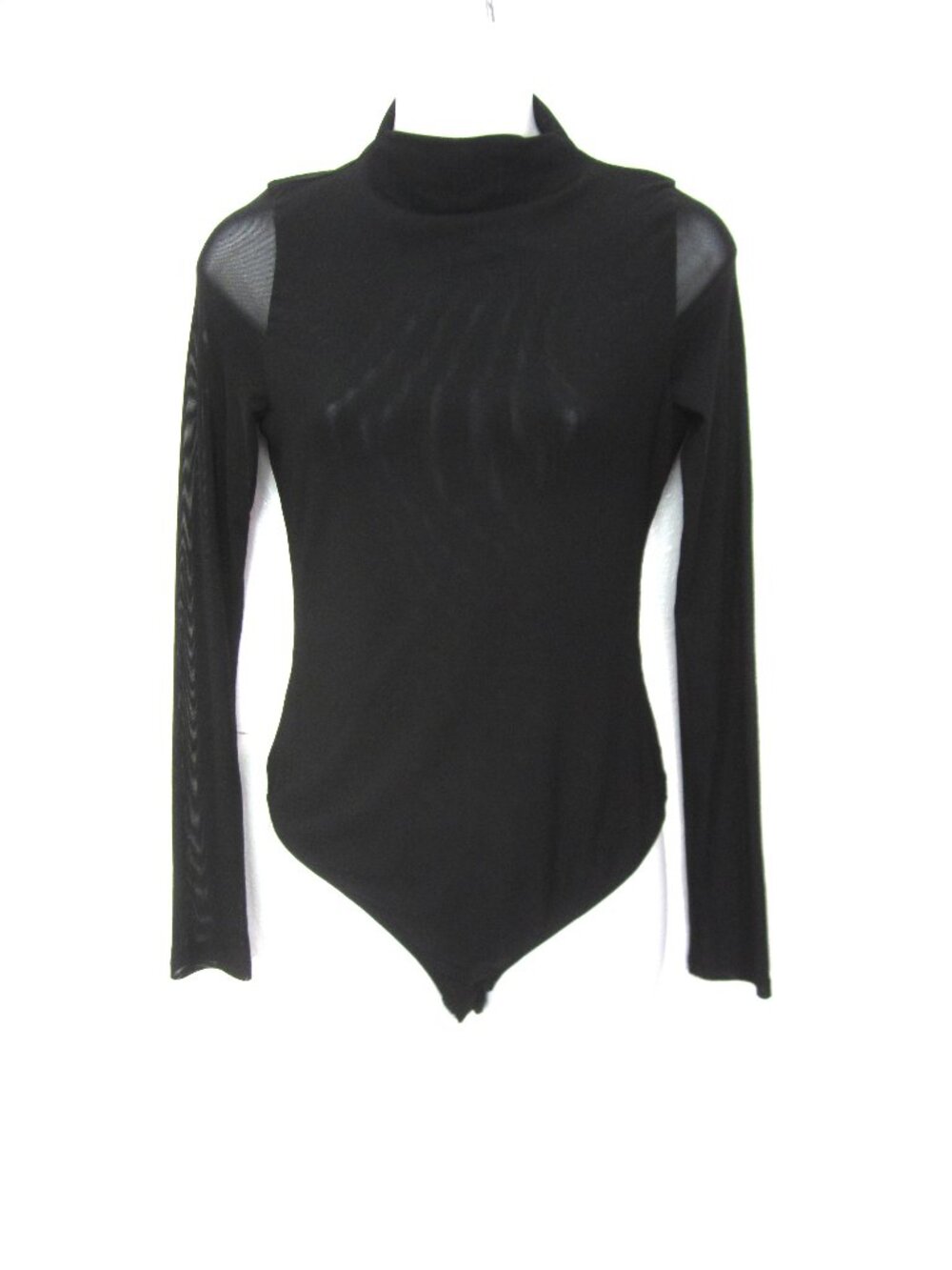 Iris Womens L Mesh Semi Sheer Bodysuit Body Suit Long Sleeve Mock Neck